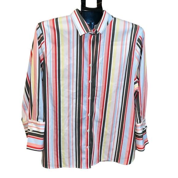 Chico’s Colorful Striped Cotton Blend No Iron Chic Stretch  Blouse Size 3 (16) - Picture 2 of 11